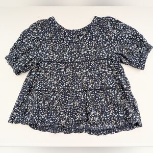 Old Navy Girls (Small/6-7) Blue Floral Puff-Sleeved Tiered Babydoll Swing Blouse